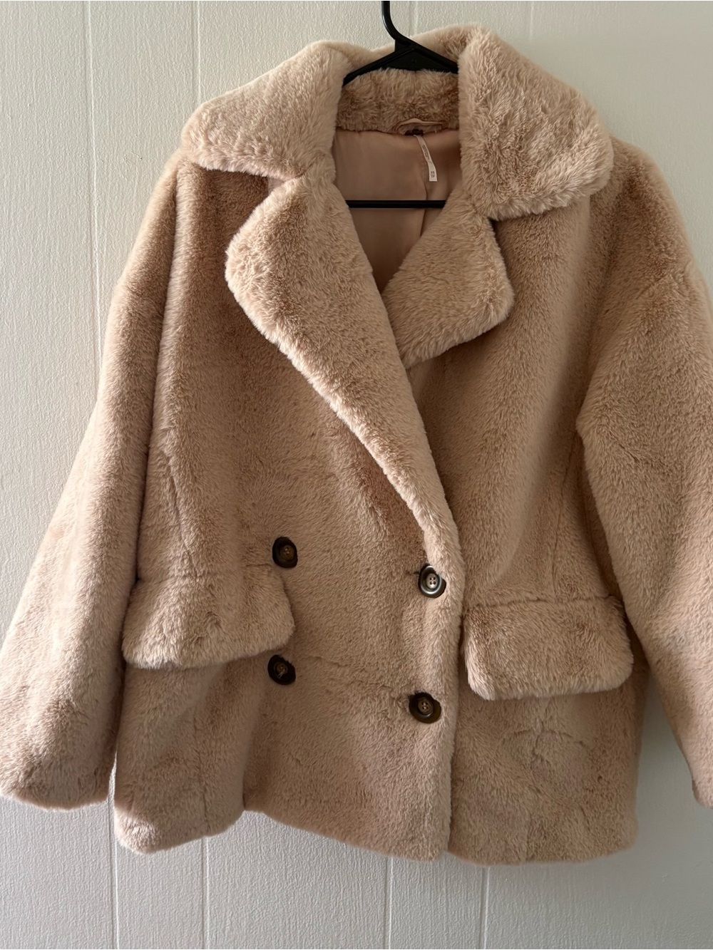Free People Plush Teddy Faux Fur Jacket in Beige